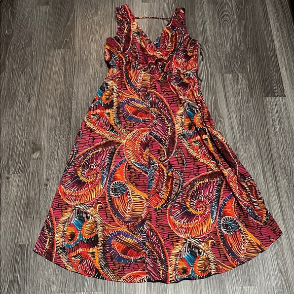 London Times Asymmetrical Orange Red Sundress - Picture 5 of 8